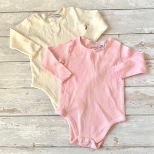 Girls 18m Long Sleeve Ribbed Onesies Bodysuits Set of 2 Cream White & Pink TKS
